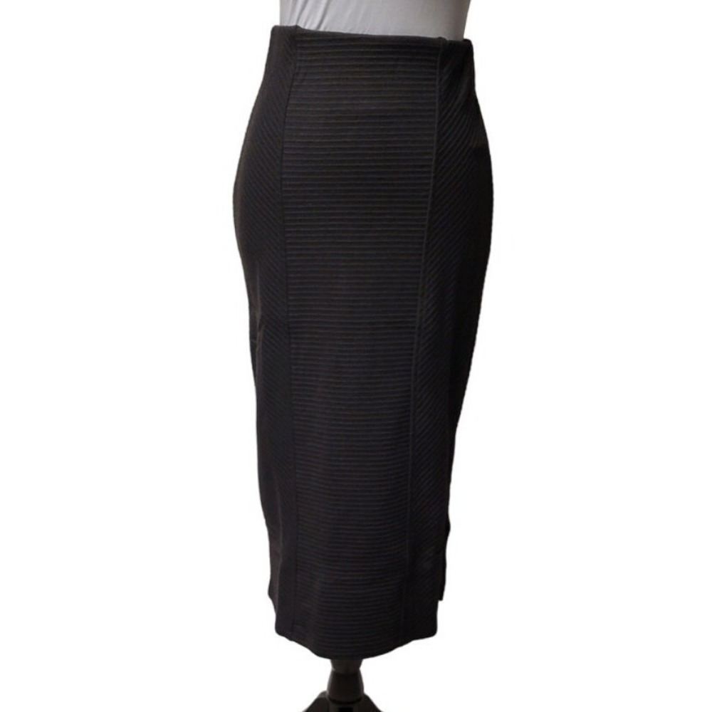 Black Ribbed Bodycon Midi Skirt Size XS Minimalist Stretch Business Casual New